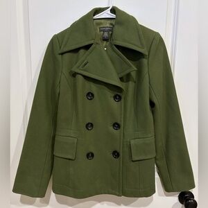 Women's Banana Republic Wool Double‎ Breasted Moss Green Pea Coat Size XS
